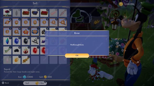 Disney Dreamlight Valley NotEnoughItems Error Can't Sell Items to Goofy Fix