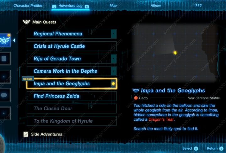 Dragon's Tear Location in Zelda Tears of the Kingdom Impa and the Geoglyphs