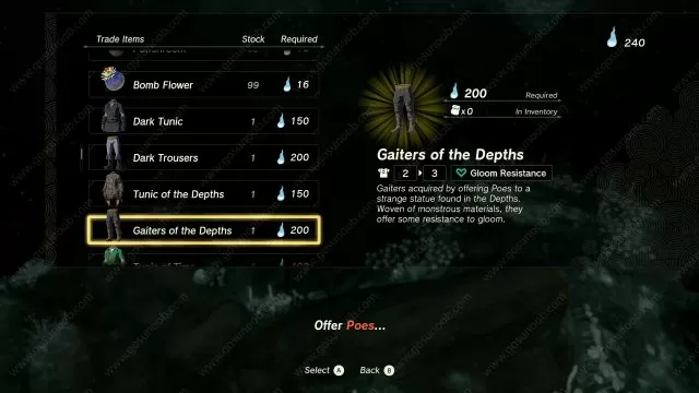 Gaiters of the Depths Gloom Resistance Zelda TOTK