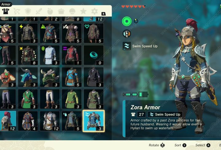 Zelda TOTK Zora Armor Upgrade Cost and Materials