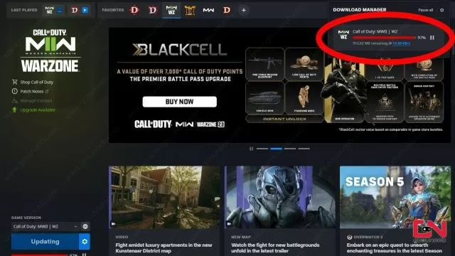cod update stuck at 97 & 99% download issue