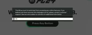 EA Account Can't Access Online Features Error Message