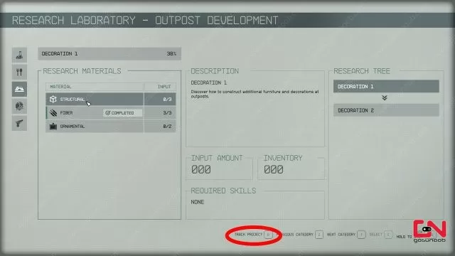 how to track structural materials starfield