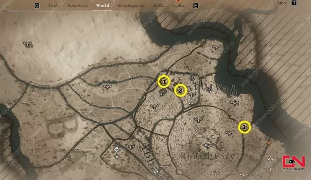 AC Mirage Harbiyah Enigmas Map Locations