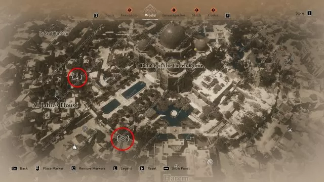 map locations for entering Palace of the Green Dome in AC Mirage