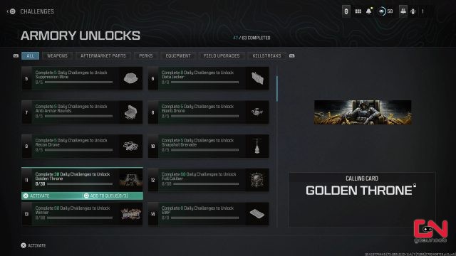 The Golden Throne Calling Card MW3