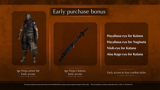 rise of the ronin PC preorder bonuses