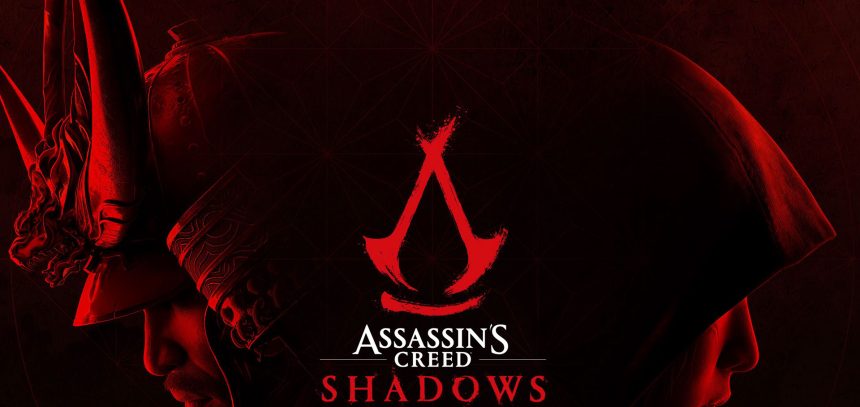 ac shadows promotional image with Yasuke and Naoe and game logo