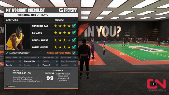 excellent exercise nba 2k26 gatorade training gym interface