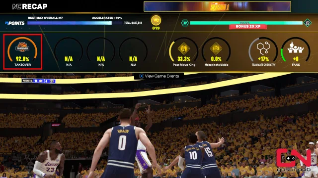screenshot of end of the game in nba 2k26 showing takeover xp bar