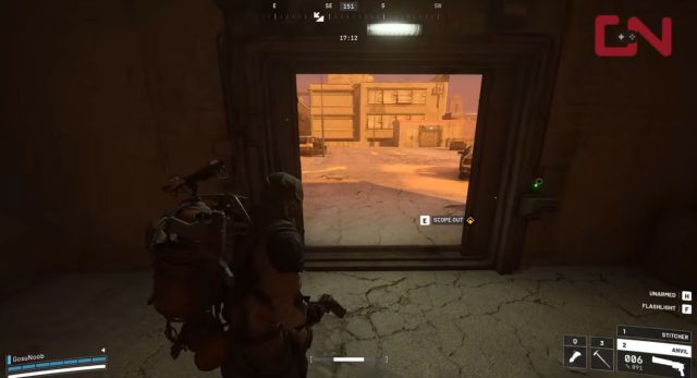 ARC Raiders Scope out a cover spot in the Parking Garage staircase