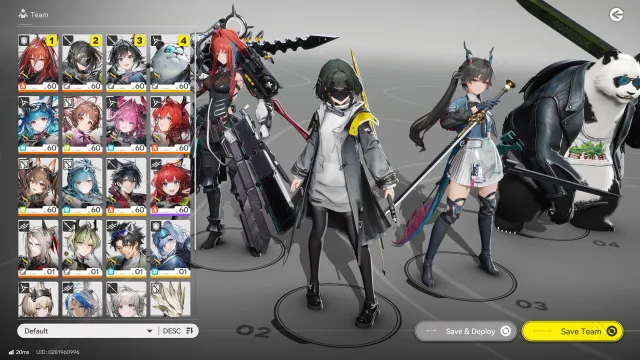 arknights endfield team setup and character selection screen